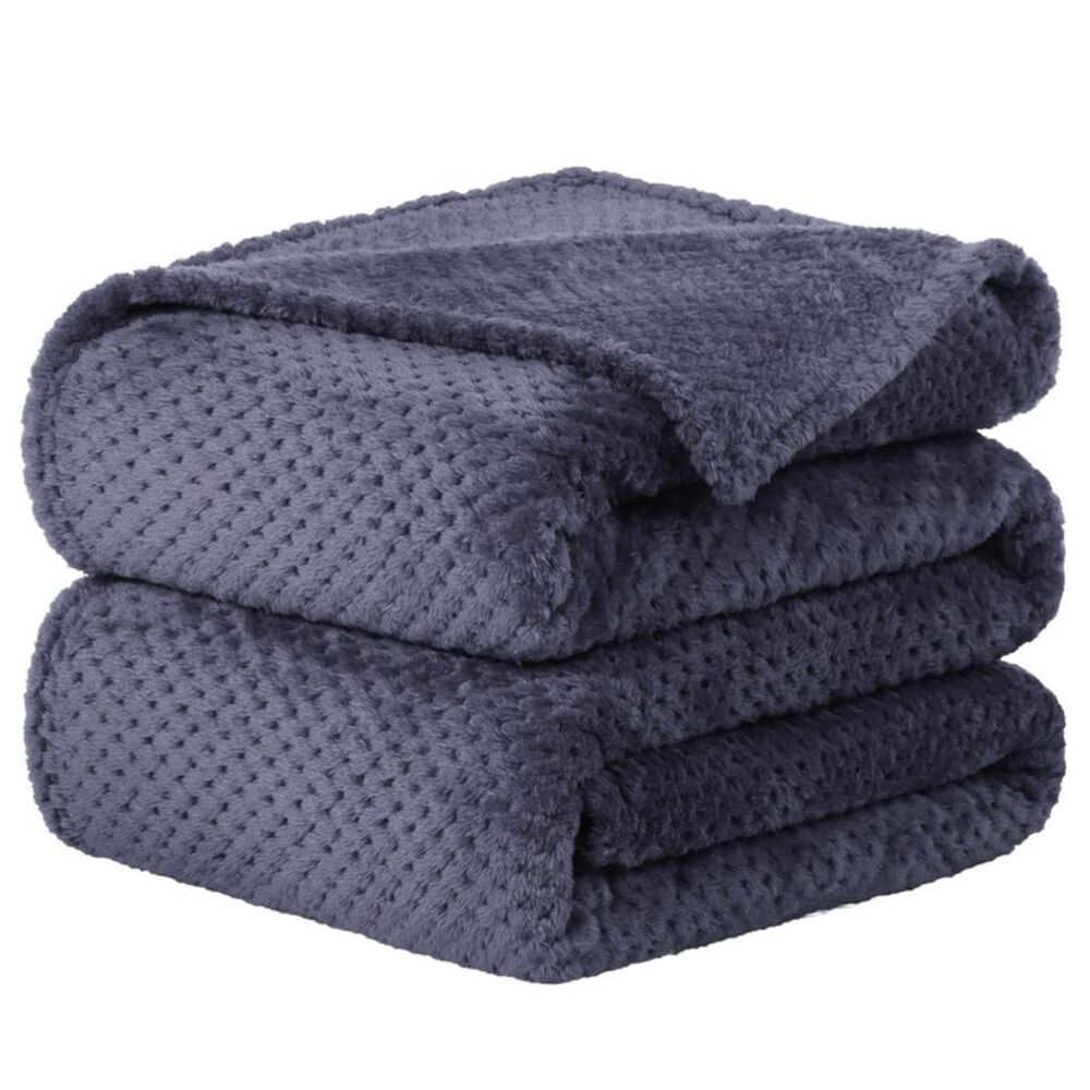 Flannel Fleece Bed Blankets Soft Mesh Fuzzy Plush Solid Blankets Purple